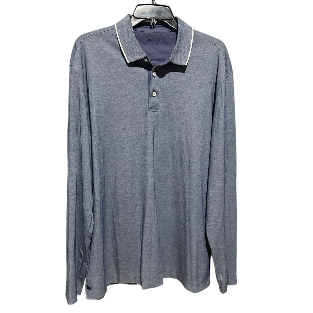 Untuckit Long Sleeve Polo Blue Cotton Blend Size XXL Golf Lightweight #H11-5